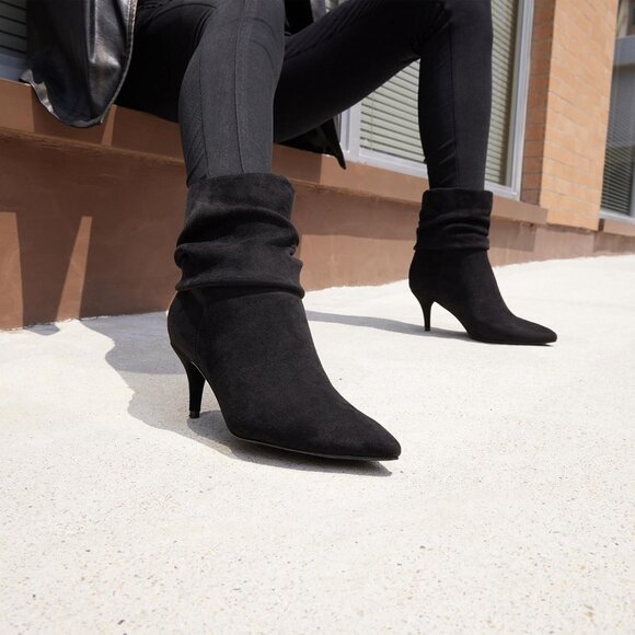Women Slouch Ankle Boot with Fashion Mid Stiletto Heels Pointed Toe Bootie Black - Picture 2 of 8